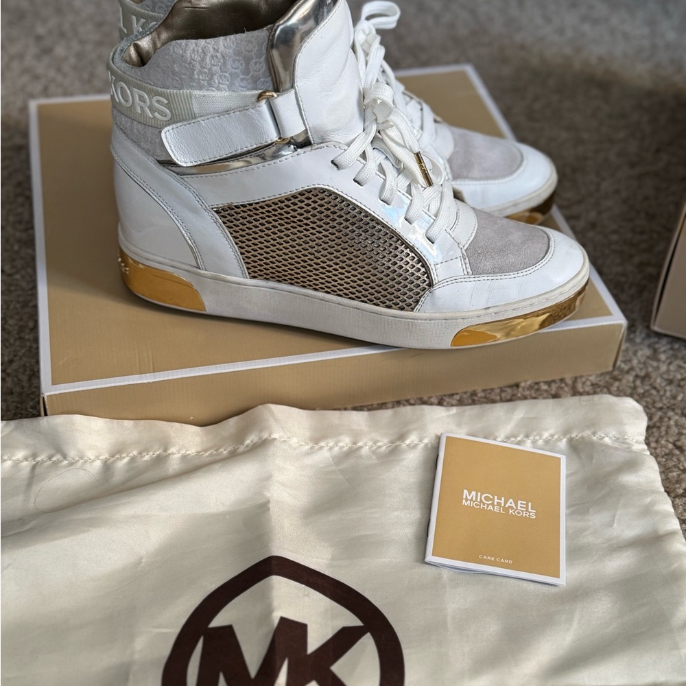 Michael Kors High-Top Sneakers White and Gold